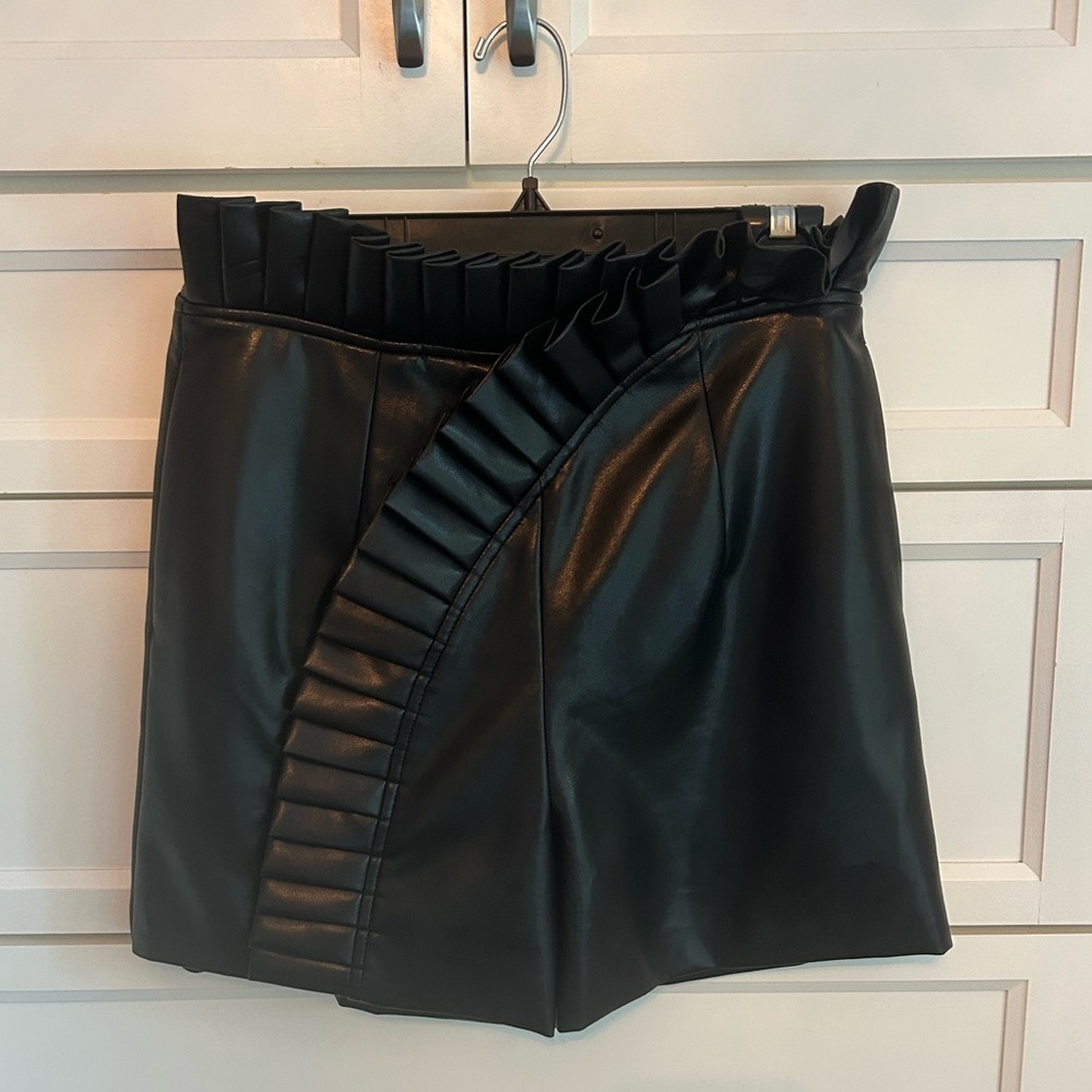Mulla Faux Black Leather Shorts